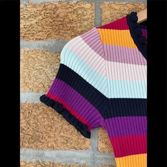 CINQ À SEPT Nicolette Stripe Ribbed Top In Rainbow SIZE MEDIUM - Picture 6 of 10